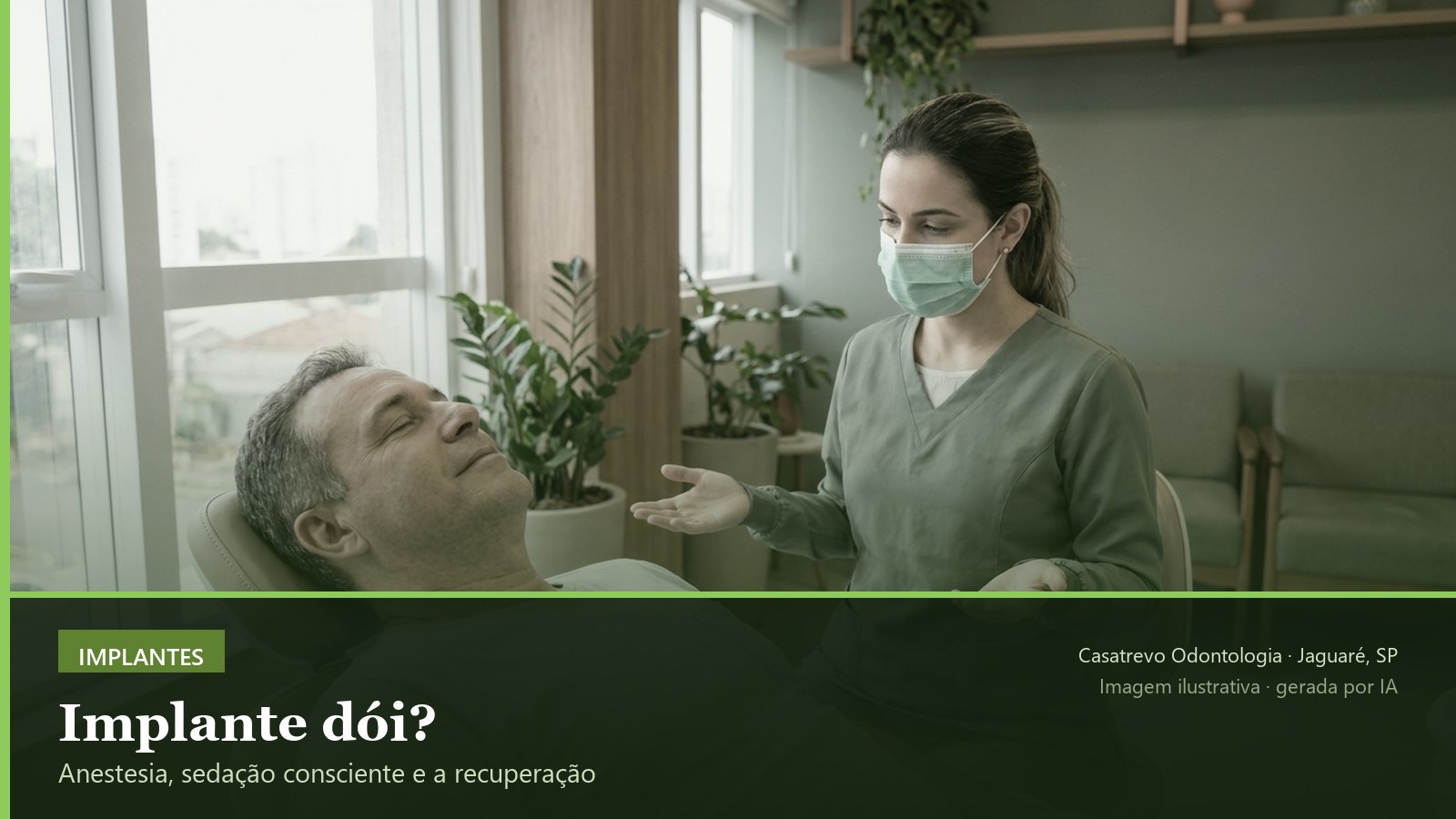 Paciente tranquilo na cadeira odontológica durante atendimento